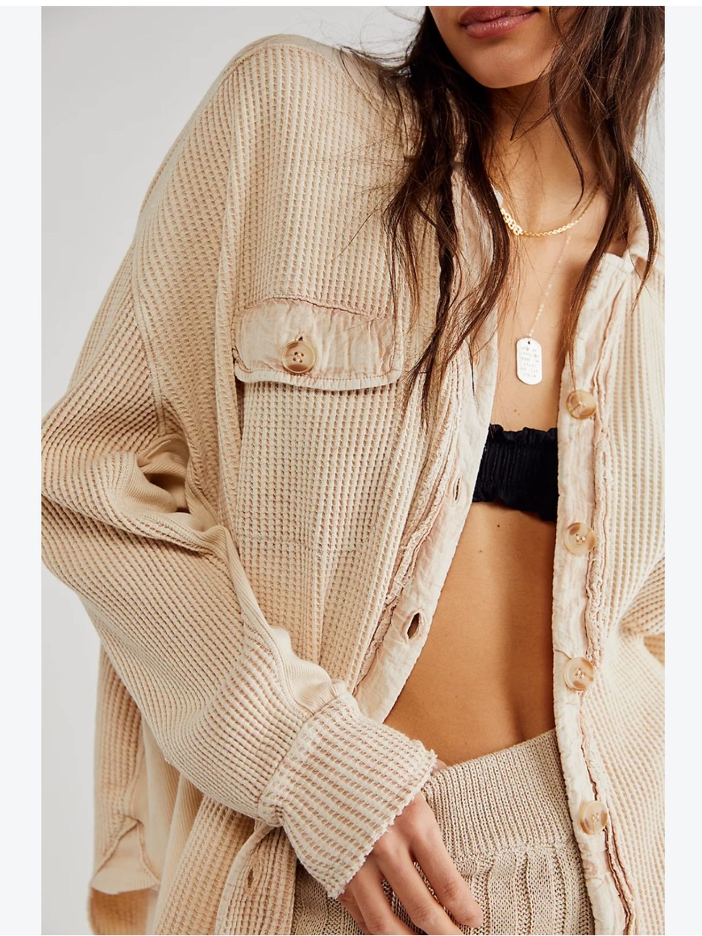Free People One Scout Jacket Beige Waffle Shacket 100% Cotton Small